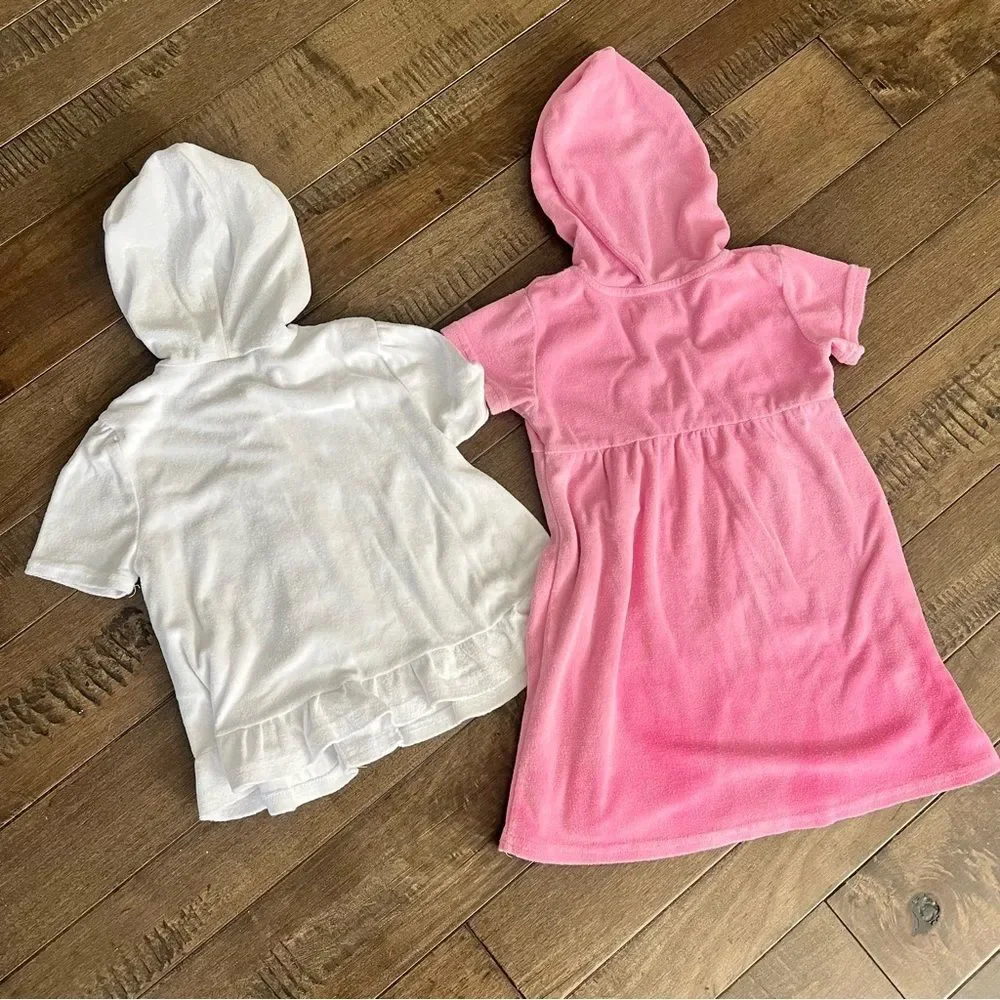 OP Freestyle Swim Cover Ups Pink and White Hooded Dresses Terry Cloth Bundle Lot